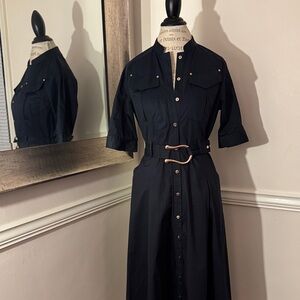 Karen Millen Navy Belted Midi Dress | Size 6 US (10 UK)